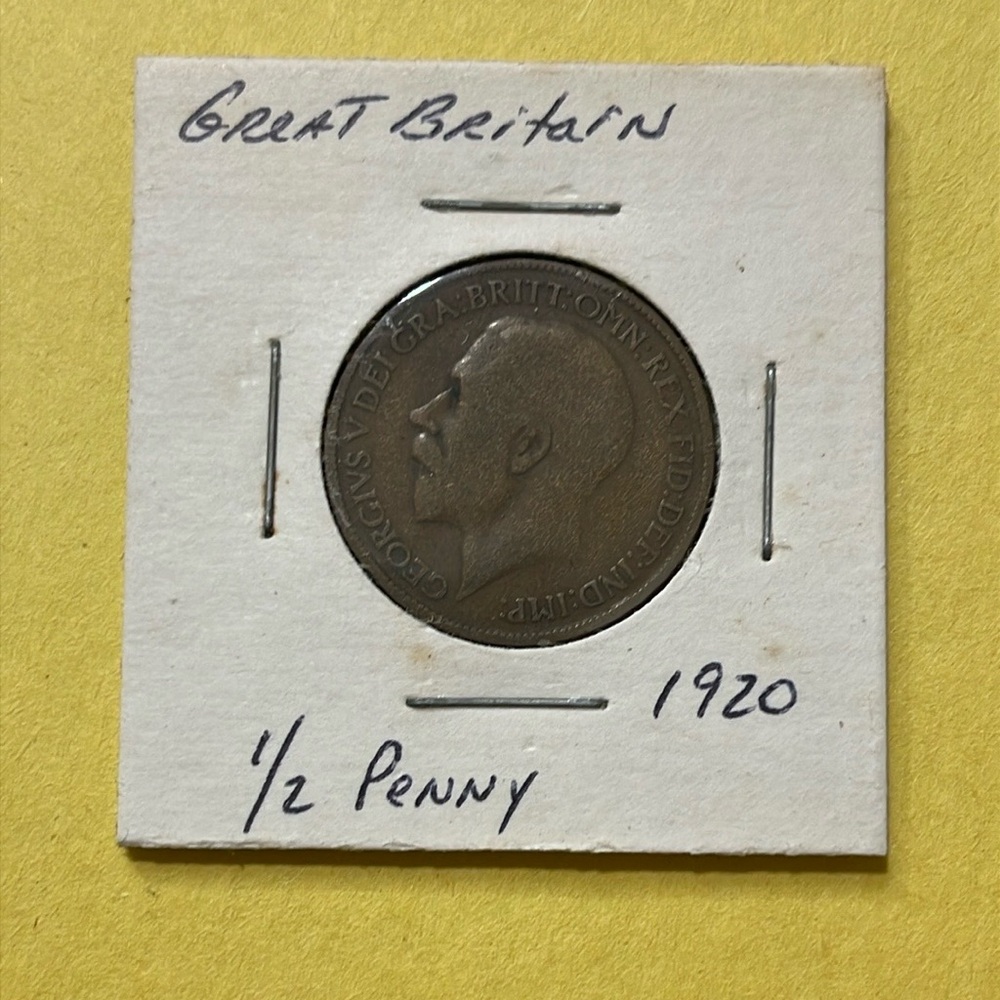 1920 UK United Kingdom Great Britain - Half 1/2 Penny Coin